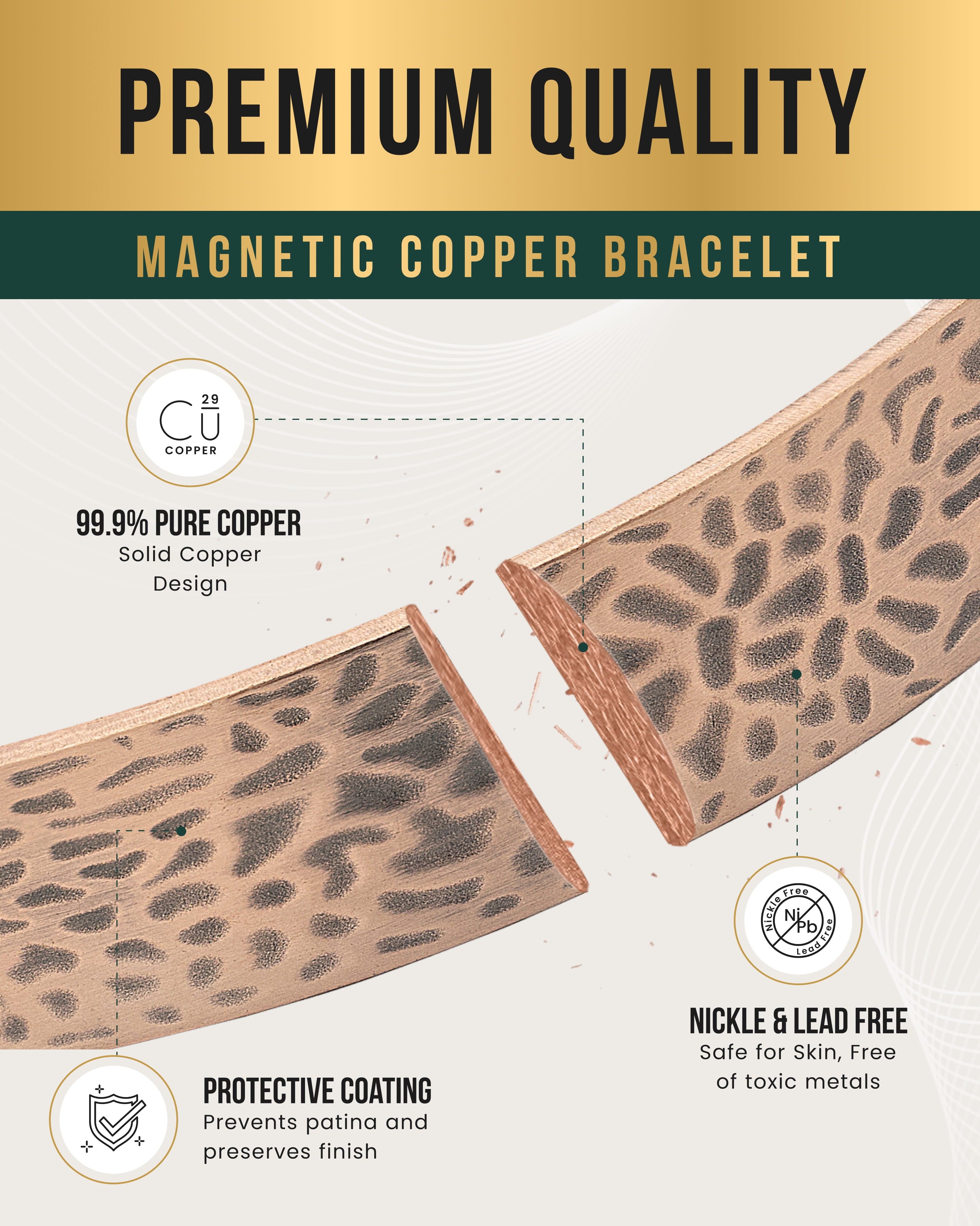 Mega Strength Magnetic Therapy Bracelet Wide Hammered Copper Cuff - Image 5