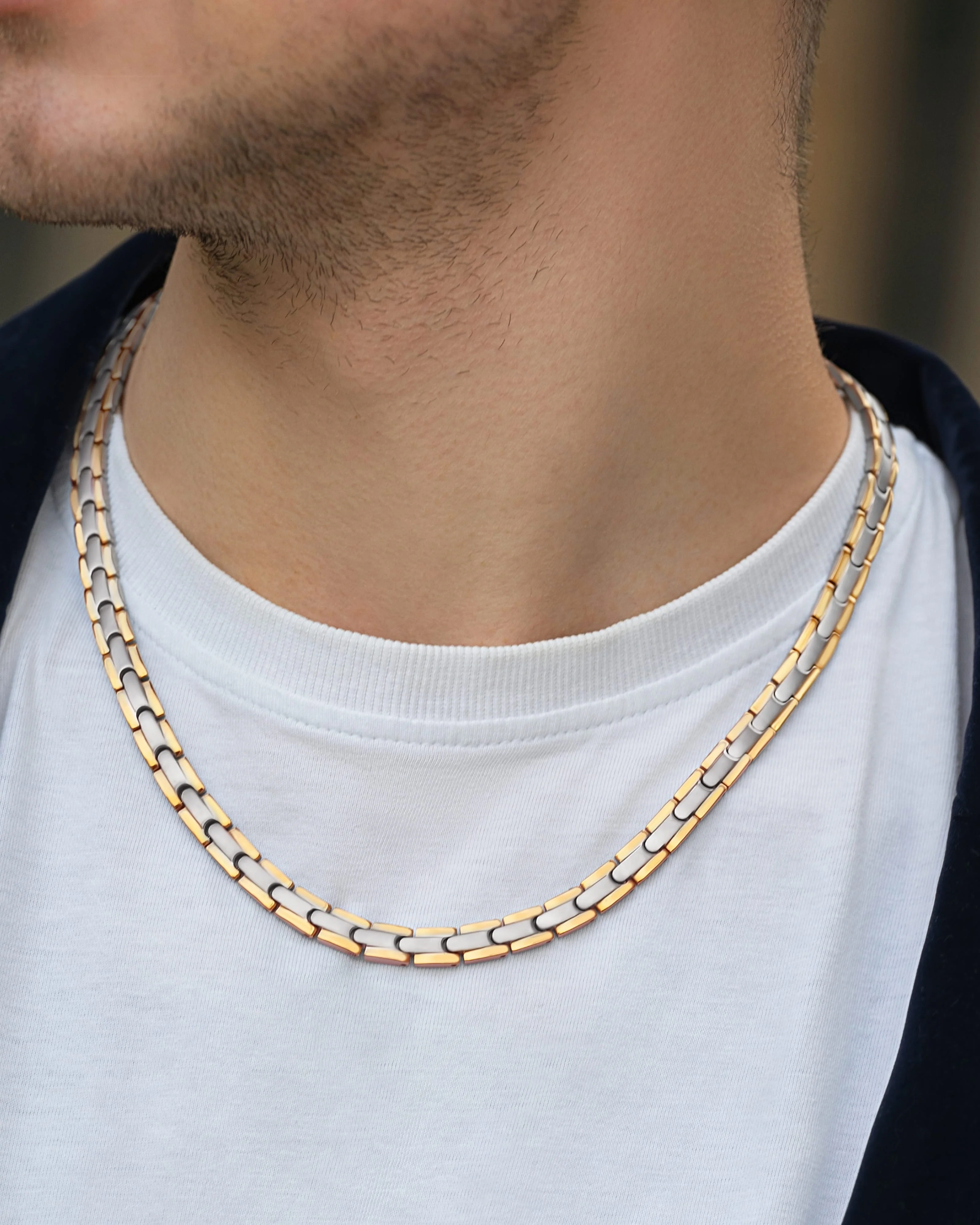 Powerful Silver & Gold Titanium Magnetic Therapy Necklace - Image 9