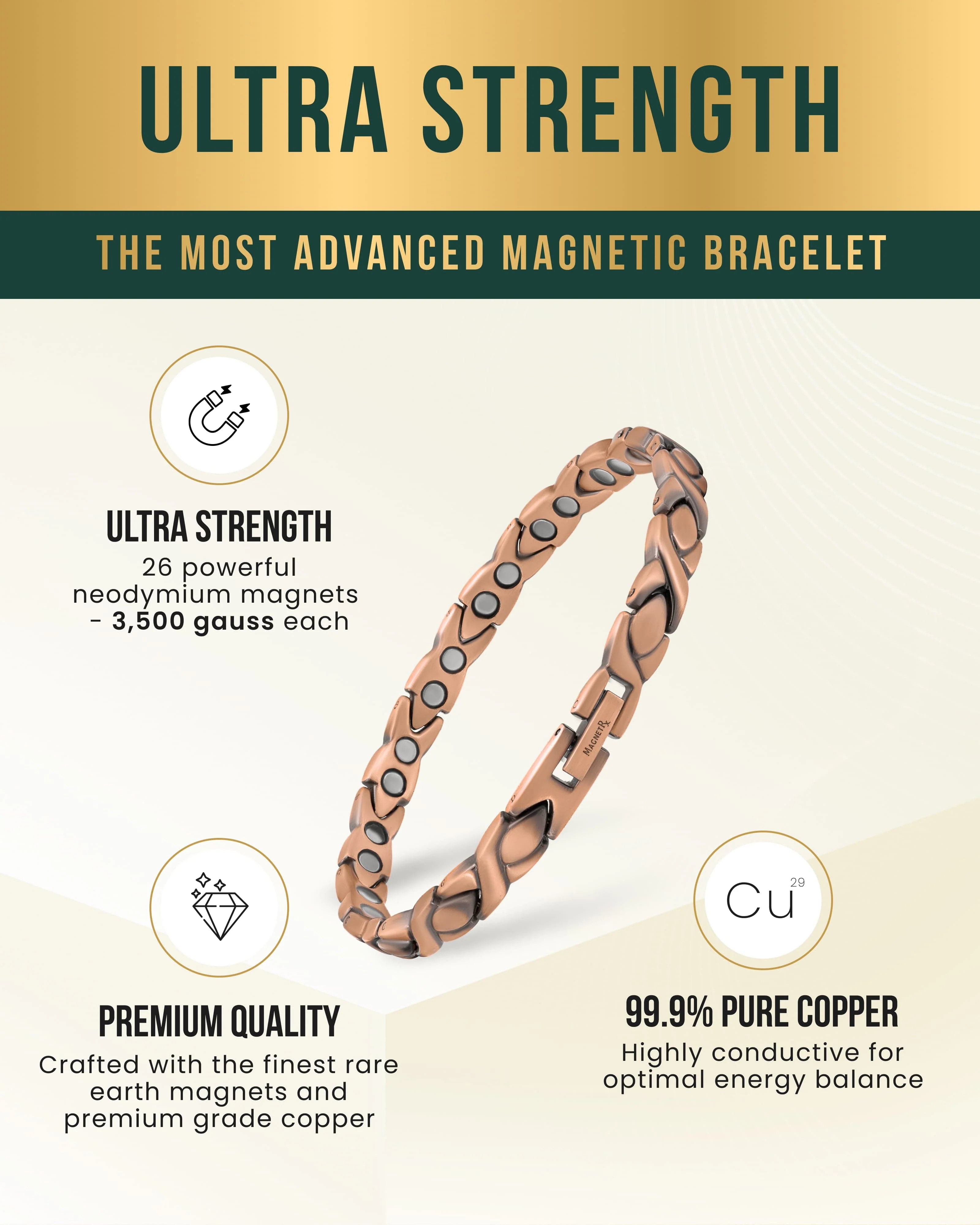 Women’s Ultra Strength Pure Copper Magnetic Therapy Bracelet (XO) - Image 3